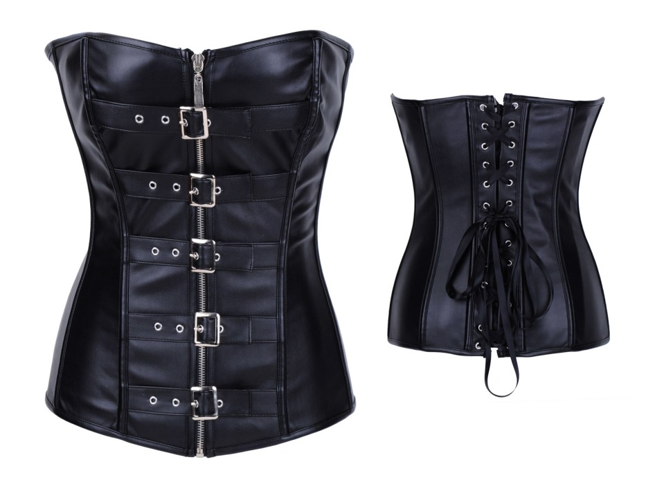 Zipper and Buckles Overbust Leather Corset